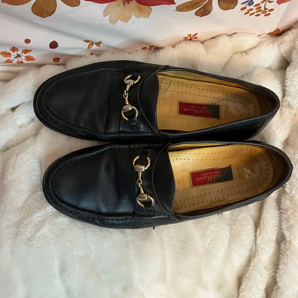 Cole Haan Mens 13M Black Gold Chain Accent Slip On City C01062 Work Loafers